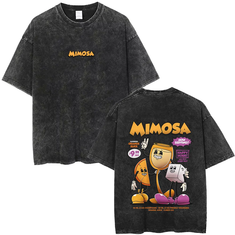 

Mimosa Cocktail Funny Meme Washed T-shirt Men Women Cartoon Harajuku Tshirt Unisex Casual Cotton Vintage Oversized Streetwear