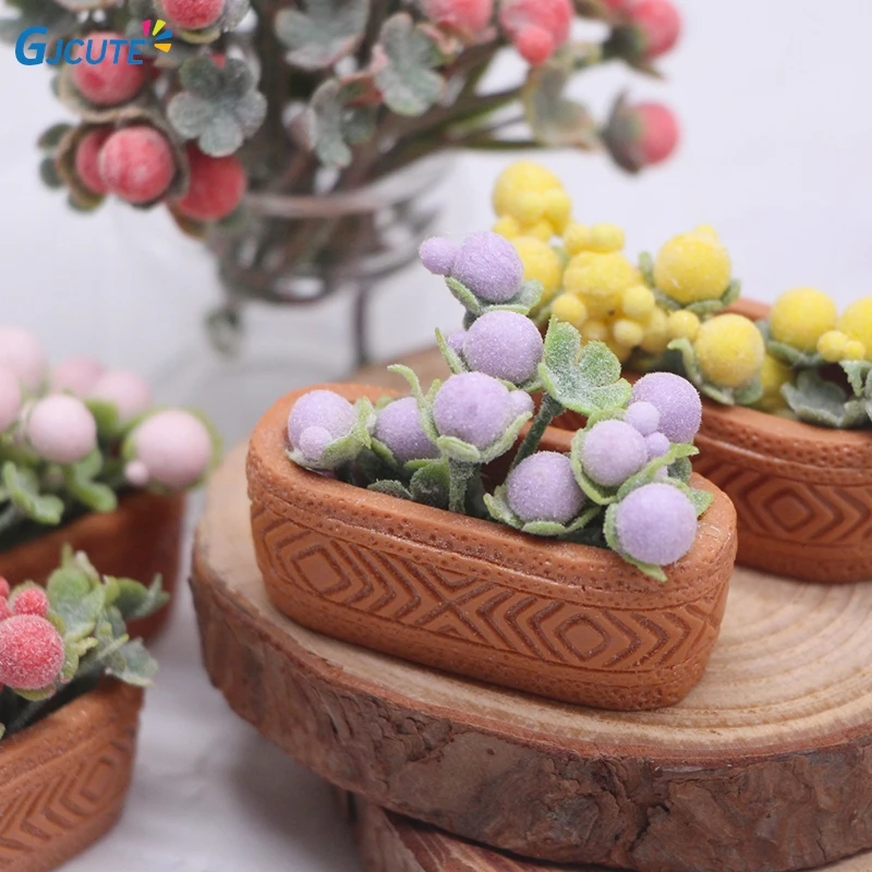 Miniatura de planta em vaso para Dollhouse, Simulação, Bonsai verde, Modelo de cesta floral, Decoração do jardim com varanda, Brinquedos, 1pc