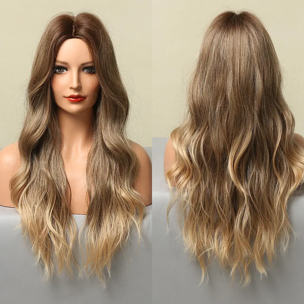 

Long Wavy Ombré Brown Blonde Natural Women Hair Fanshion Synthetic Daily Wigs