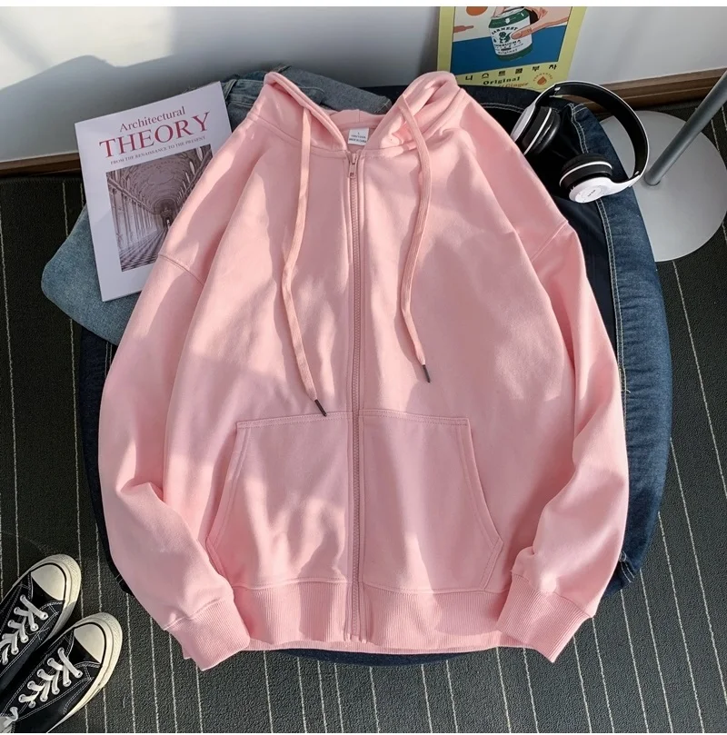 New Women Hoodies Sweatshirts Solid Color Hip Hop Ladies Hooded Jacket Loose Coat Streetwear Cardigans