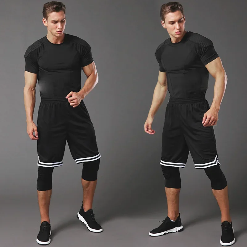 Ginásio masculino correndo calças cortadas, joggings, elásticos, sweatpant de compressão, futebol, basquete, corridas, treino, leggings masculinos