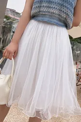 Dabuwawa Tienda High Waist Mesh Gauze Skirt Pleated Spring Ball Gown Summer Fairycore Y2K Clothes Saias Femininas  DF1BSK029