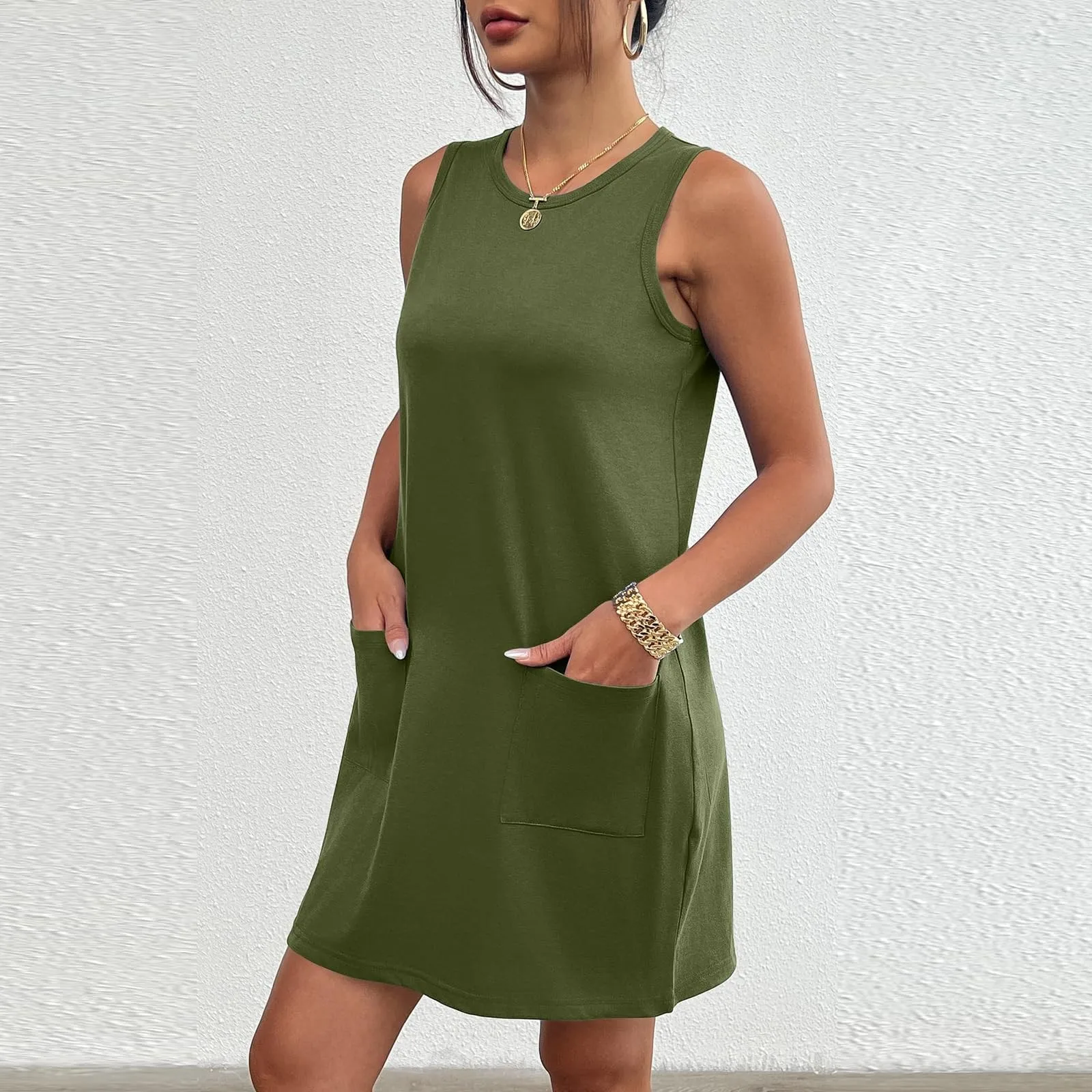 Womens Sleeveless Mini Tank Dress Casual Workout Sport Tennis Athletic With 2 Pockets Dress Fashion Solid Color Birthday Party