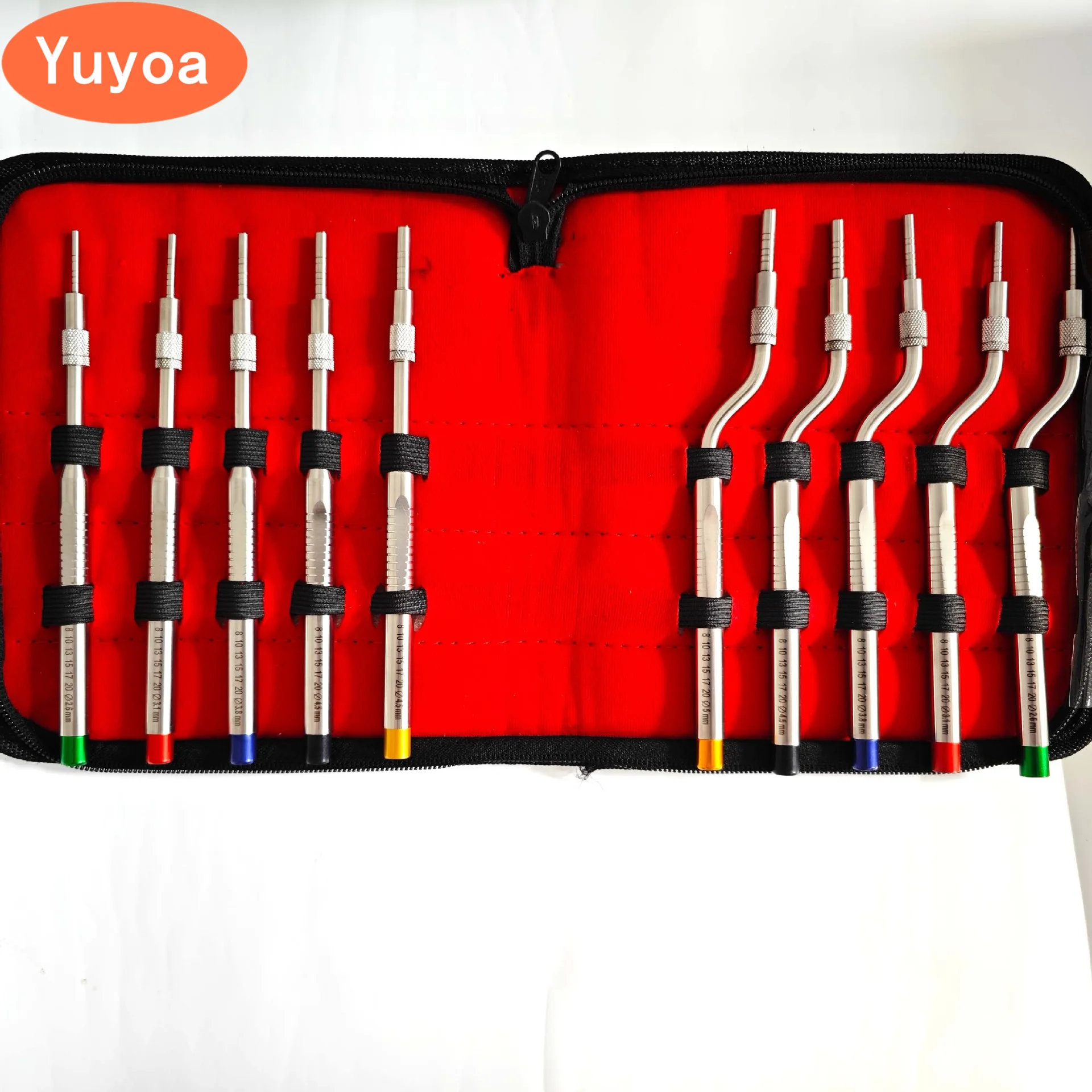 10pcs/set Dental Maxillary Sinus Lift Tools Implant Osteotome Instruments Straight Curved Tips Device Implant Bone Extruder