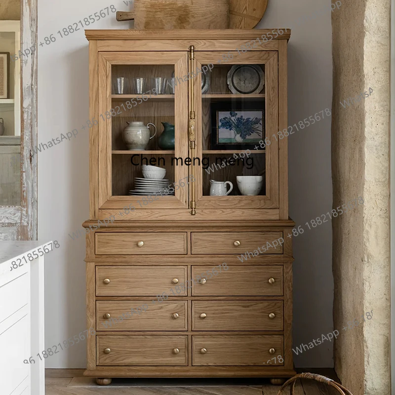 French solid wood dining side with glass door wine cabinet American living room wall rack household high cabinet