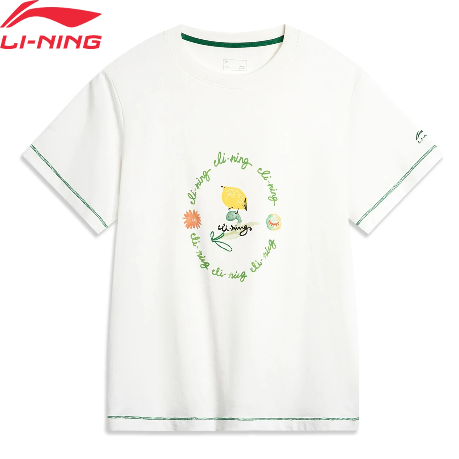 Li-Ning Women Training Sports T-Shirt Breathable 93%Cotton 7%Spandex LiNing Loose Fit Sports Short Sleeve  O-Neck Tee AHSU332