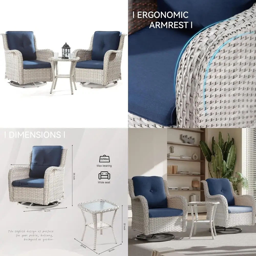 

2-Piece Outdoor Swivel Rocker Chairs Set with Matching Side Table - 3-Piece Wicker Patio Bistro Furniture