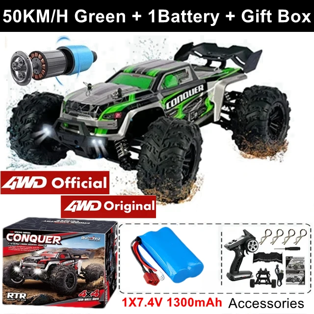 1:16 80 km/u borstelloze RC Drift auto met LED-verlichting 4WD elektrische hoge snelheid Racing afstandsbediening Monster Truck voor kinderen volwassenen