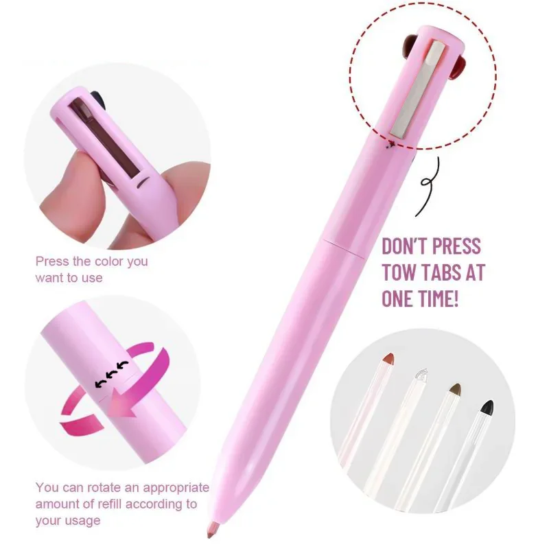 4 in 1 Multi-function Makeup Pen, Compact Travel Eyeliner, Lip Liner, Eyebrow Pencil, Highlighter Eyeshadow Pen,