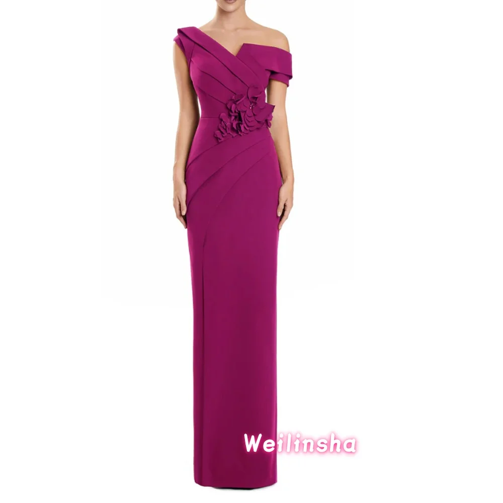 

Современное платье ручной работы с цветочным узором на одно плечо для матери невесты, на заказ, с рюшами и боковым разрезом, длиной в пол, для торжественных мероприятий