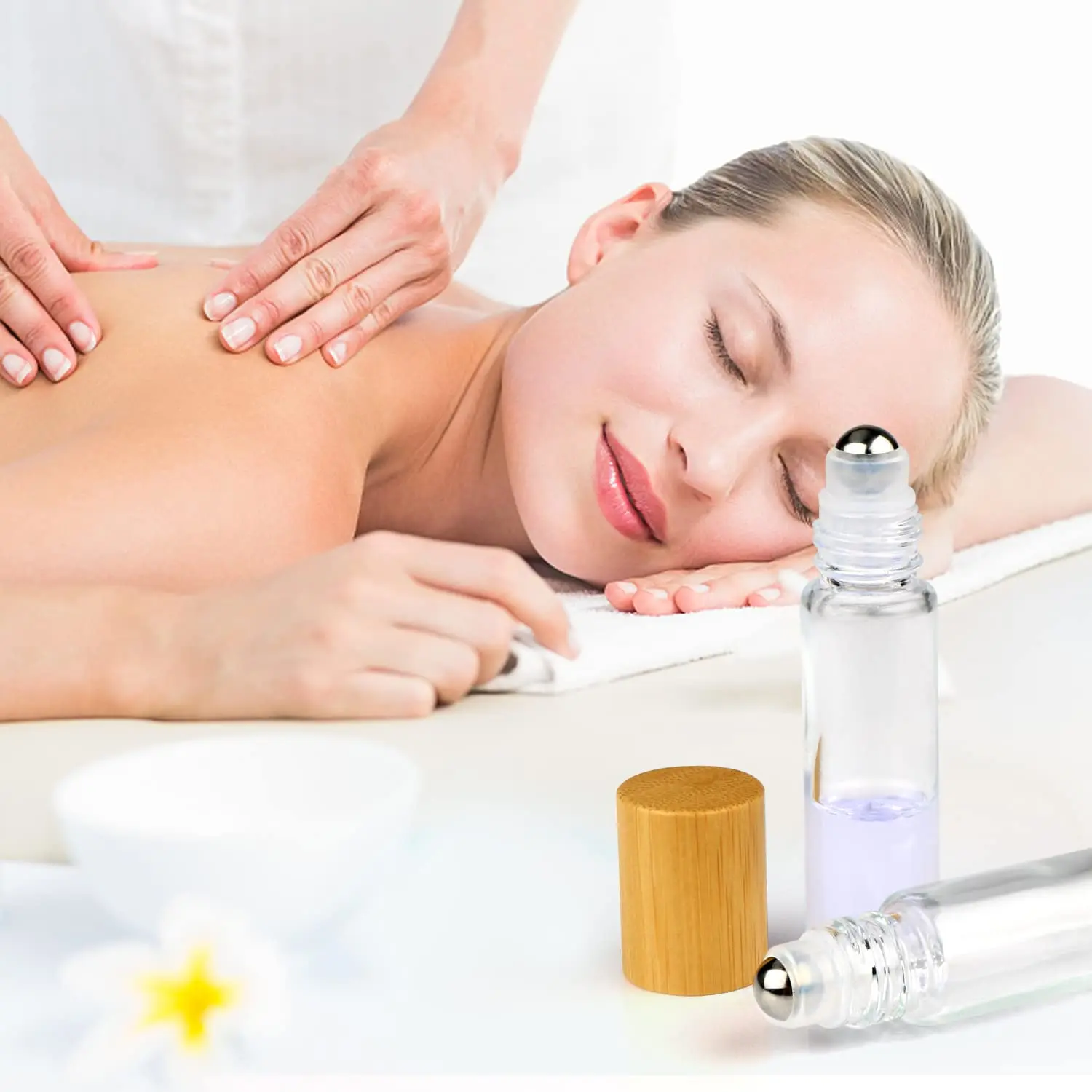 

Clear Refillable Glass Empty Roll on Bottles Roller 10ml Bamboo Essential Oils Perfume Sample With Stainless Steel Ball Cap