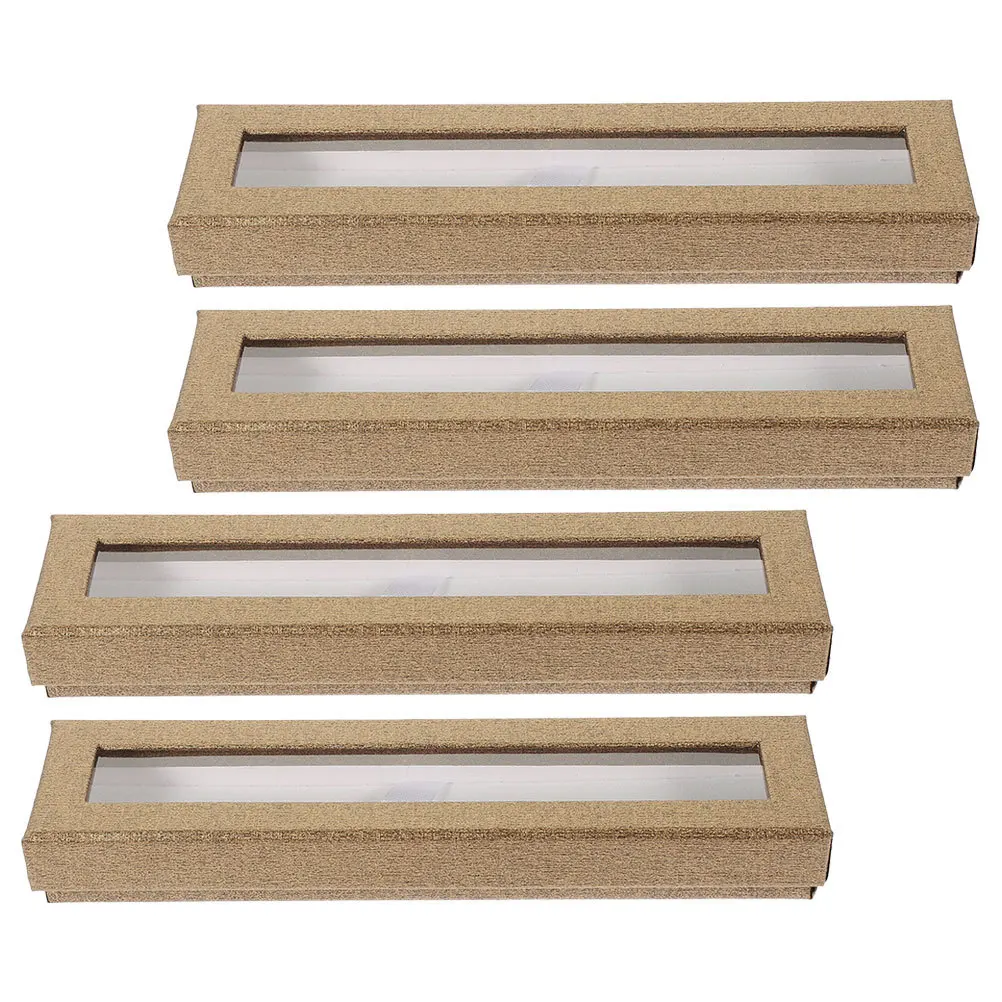 4 قطع صندوق أقلام ورقية بتصميم بسيط مع نافذة شفافة مقلمة فارغة لأقلام حبر جاف جل مدمجة محمولة