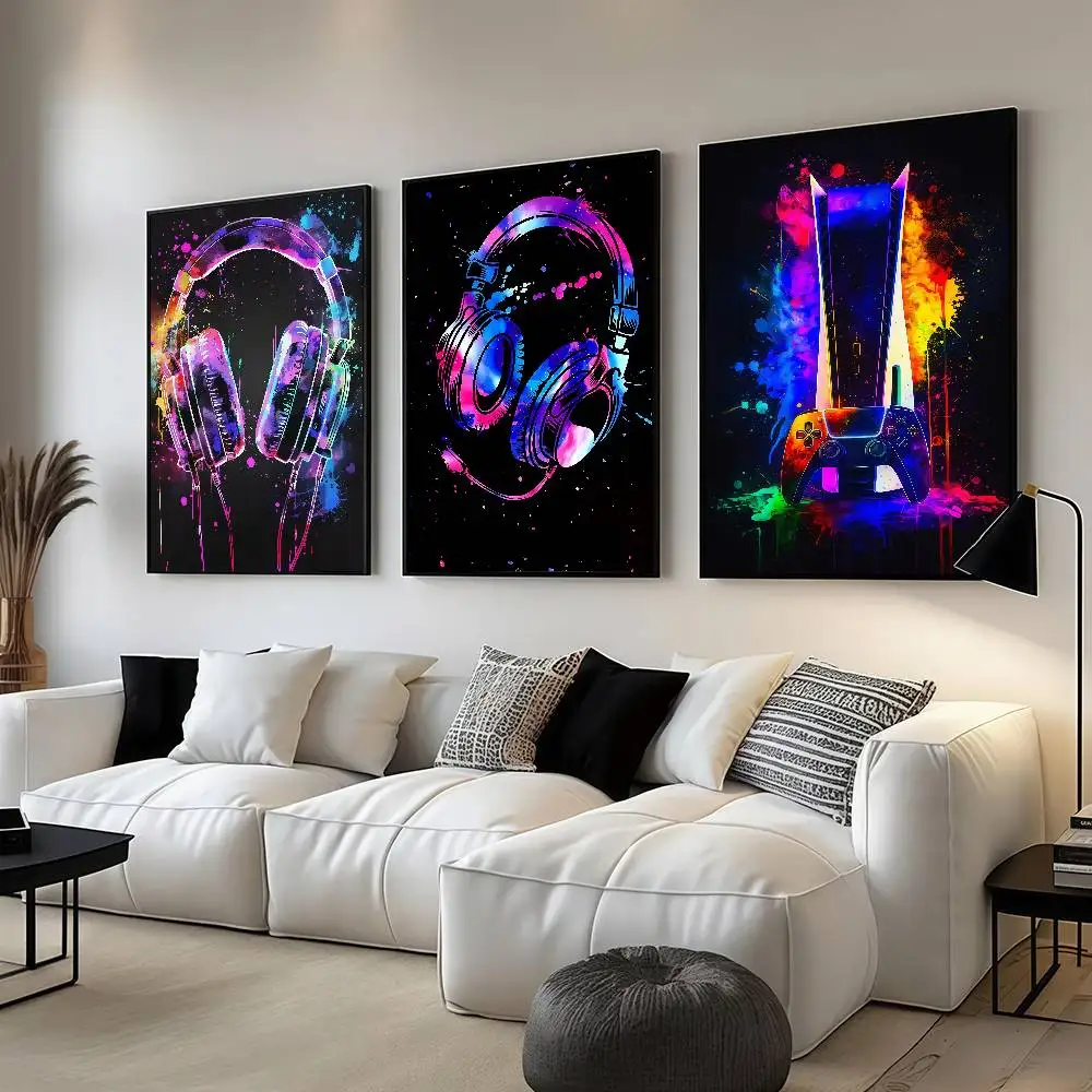 Watercolor Neon Video  Game controller Posters Wall Decorations For Dorm Rooms Bedroom And Living Room Gift