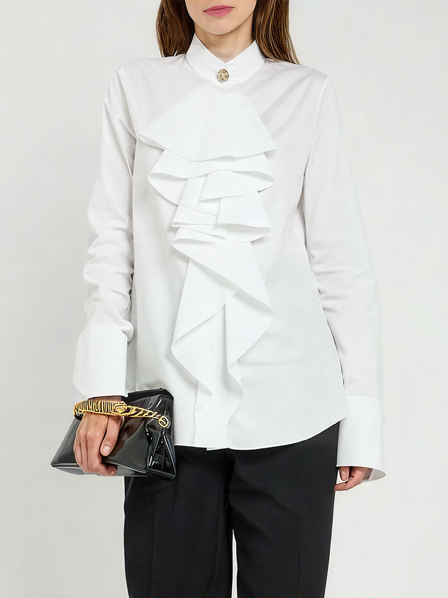 

VGH Court Sle 3D Accordion Pleated Lace Trim White irt Top Early Autumn High End Feel Inner Wear Polyester Cotton Blend