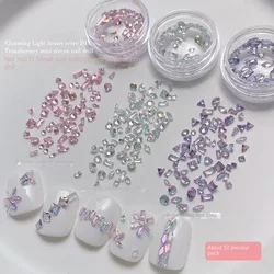 50Pcs/Box Ice-Clear Zircon Nail Gems for Ultra Sparkle Mini Pointed Bottom Nail Decoration Mix Style Nude Zircon
