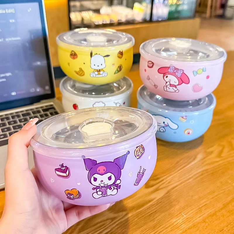 

Sanrio Hello Kitty Cinnamoroll Anime Kawaii Ins Fashion Stainless Steel Household Tableware Cute Student Bowl Gifts Toys