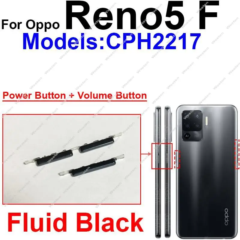 Power Volume Buttons For OPPO Reno 5 Lite 5 Pro Plus 5F 5Z 5Pro+ Plus 4G 5G On Off Power Volume Up Down Side Key Parts