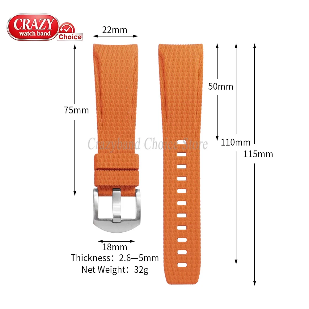 20/21/22mm FKM Rubber Straps Quick Release Universal Sport Bracelet Waterproof Brown Watch Band for Longines for Omega for Seiko view 6