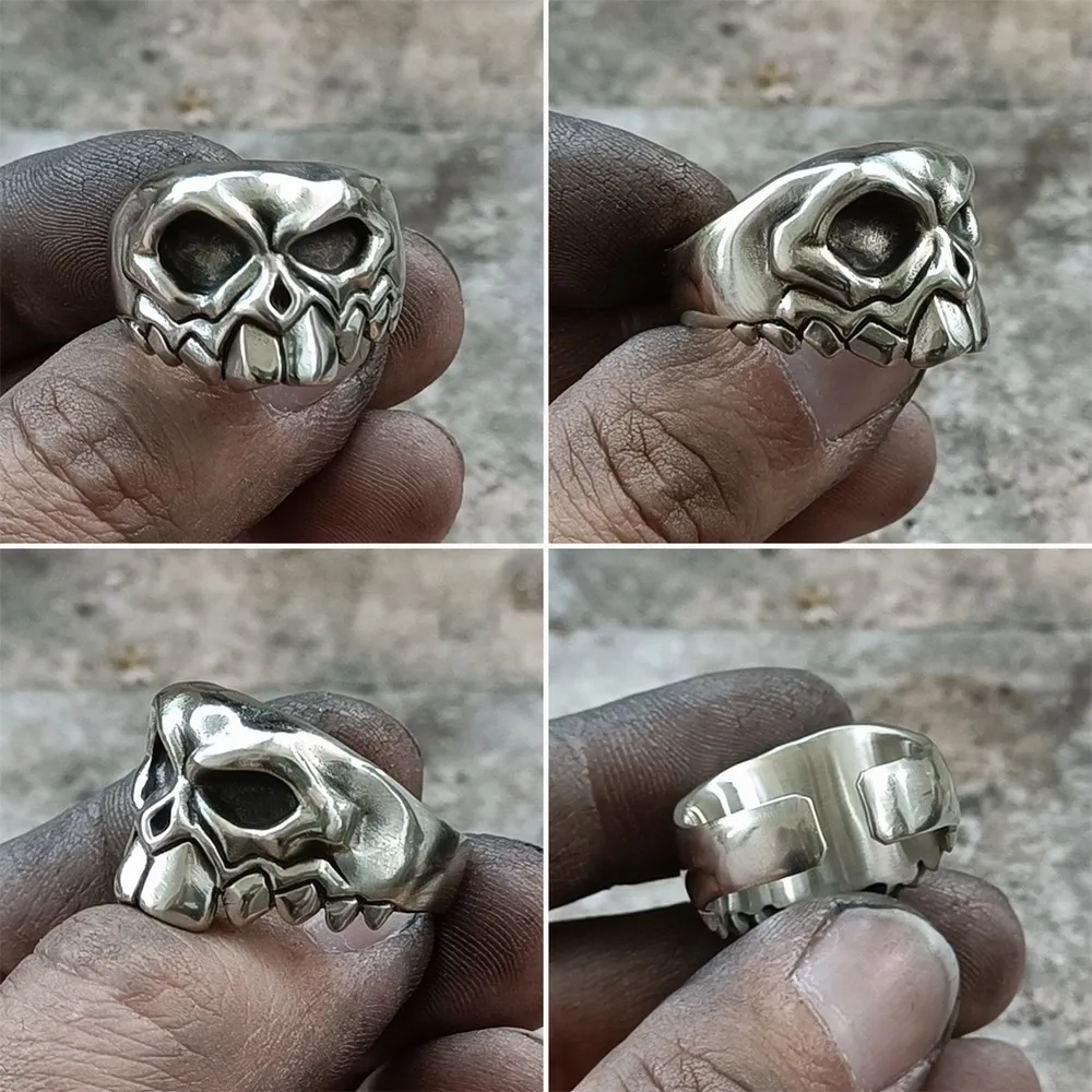 Cupronickel Front Tooth Skull Ring Biker Punk Jewelry CP107 US Size 7-15