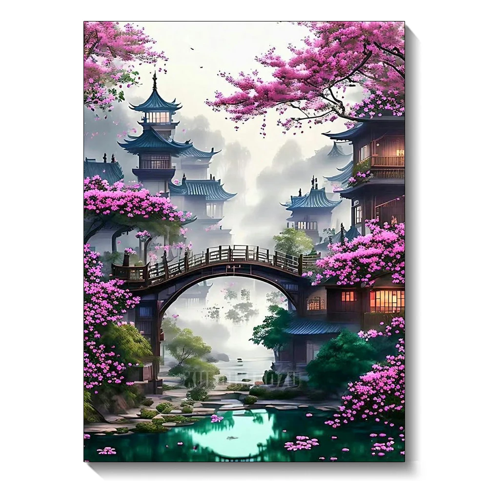 DIY Architecture Scenery Pattern Diamond Painting Set Mosaic Craft Wall Art Room Decoration Suitable for Adults Kids Beginners
