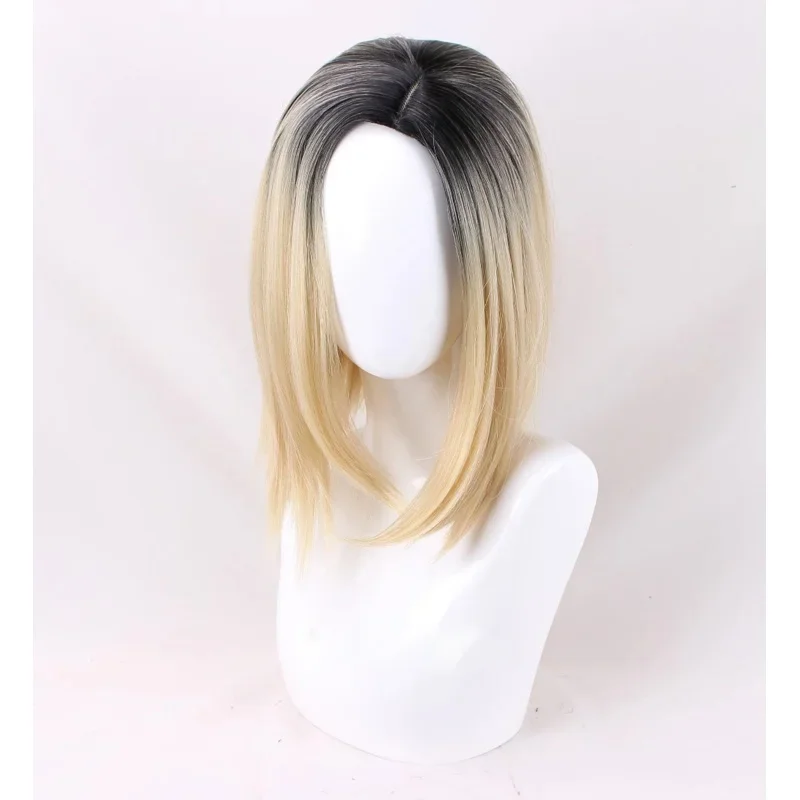 Halloween Bride Of Chucky Women Tiffany Blonde Omber Black Hair Middle Parting Wigs Jennifer Tilly Cosplay Wig   WigCap