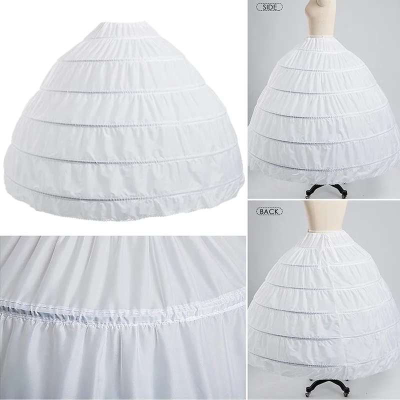 Women White Crinoline 6 Hoop long Petticoats Skirt Slips Floor Length big Underskirt for Ball Gown Wedding Dress