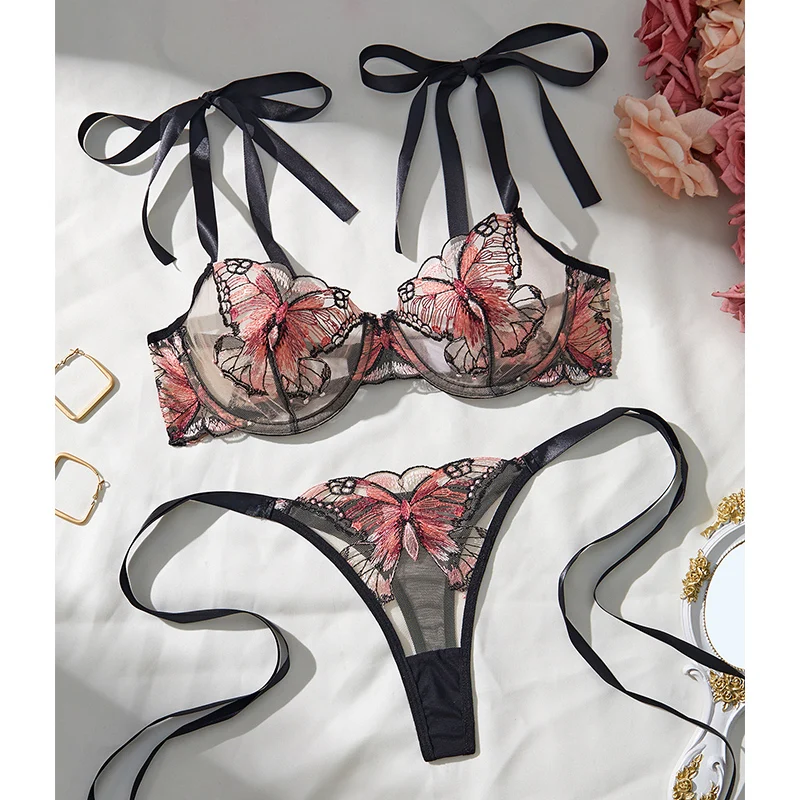 Sexy Girl\'s Underwear Set Fairy Butterfly Lingerie Transparent Bra Kit Red Ensemble Beautiful Underwear Erotic Intimate Goods