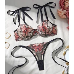 Sexy meisje ondergoed set fee vlinder lingerie transparante bh kit rood ensemble mooi ondergoed erotische intieme goederen