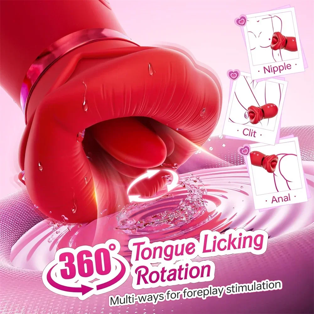 New Rose Tongue licking Oral Sucking Vibrator for Women Clit Stimulator Female Masturbation Sucker Sex Toy For Women JoinJJtoy