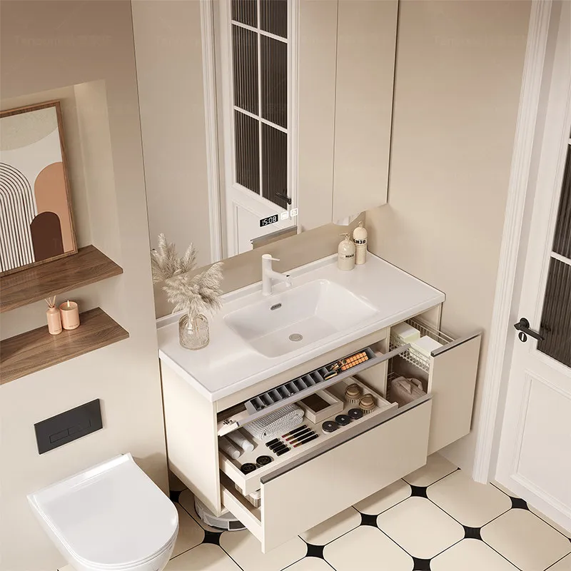 

Modern simple bathroom cabinet combination ceramic integrated basin toilet wash basin cabinet