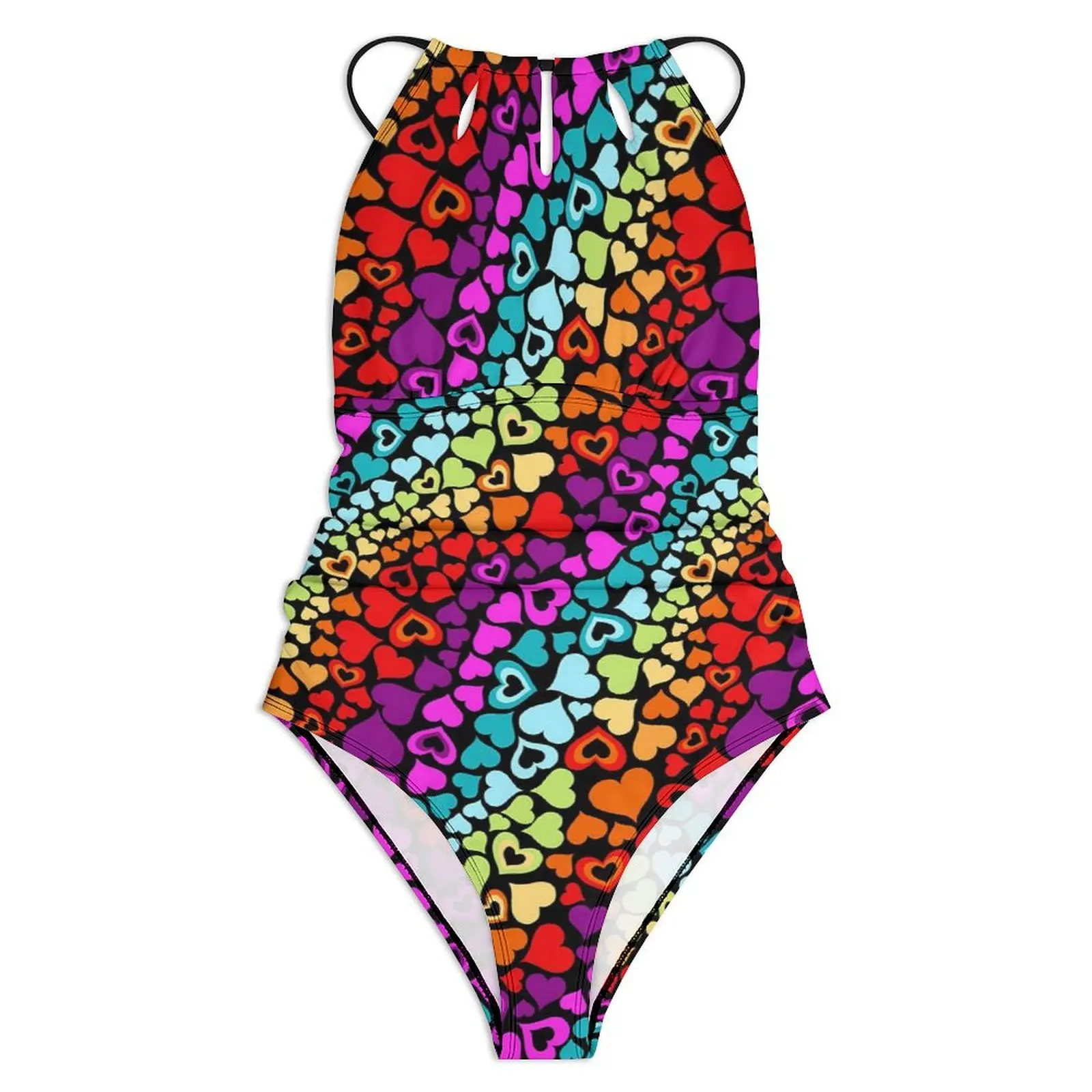 Rainbow Love Hearts Swimsuit Valentine Push Up Swimwear One-Piece Holiday Surf Bathing Suit Bodysuit Sexy Custom Beachwear