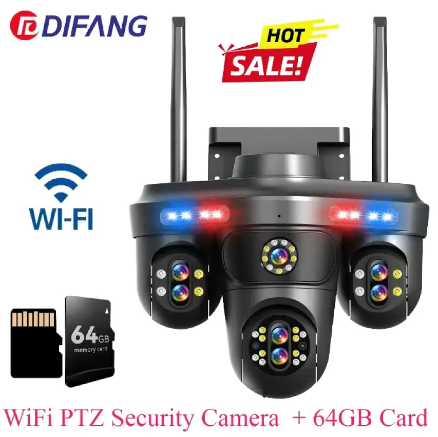 DIFANG 35MP Volle Kleur 4 Schermen WiFi Beveiligingscamera Zeven Lenzen 10X Optische Zoom Thuisbewakingscamera's Automatische Tracking CCTV
