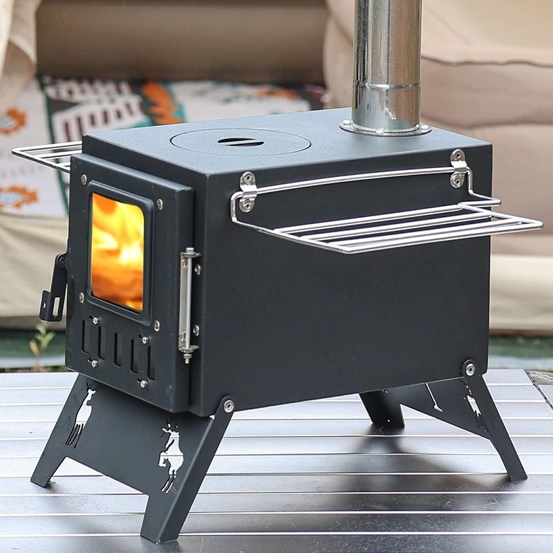 Outdoor camping integrated stainless steel table top stove, camping tent heating wood stove, household barbecue stove