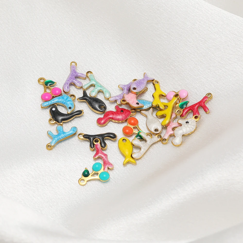 20 قطعة الفولاذ المقاوم للصدأ المينا فرس البحر دولفين الأسماك Charms أقراط المعلقات DIY بها بنفسك لوازم المجوهرات أساور القلائد صنع