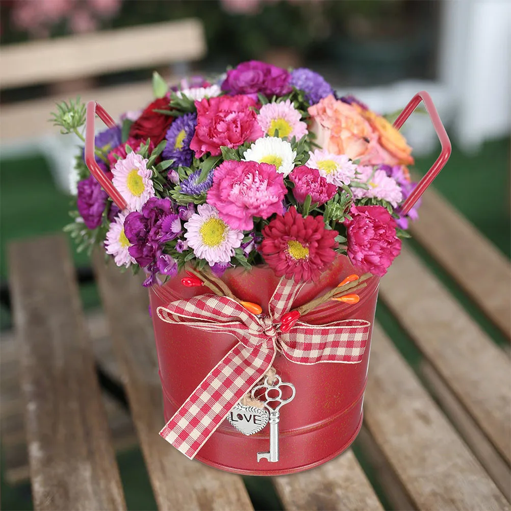 

2Pcs Christmas Candy Metal Bucket Planter Retro Flower Pot Vase Handle Home Office Garden Decor Desktop Storage Organizer