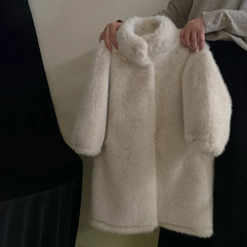 

2023 Winter New Children Plush Mid Length Imitation Mink Fur Coat Girl Versatile Pants girls coats