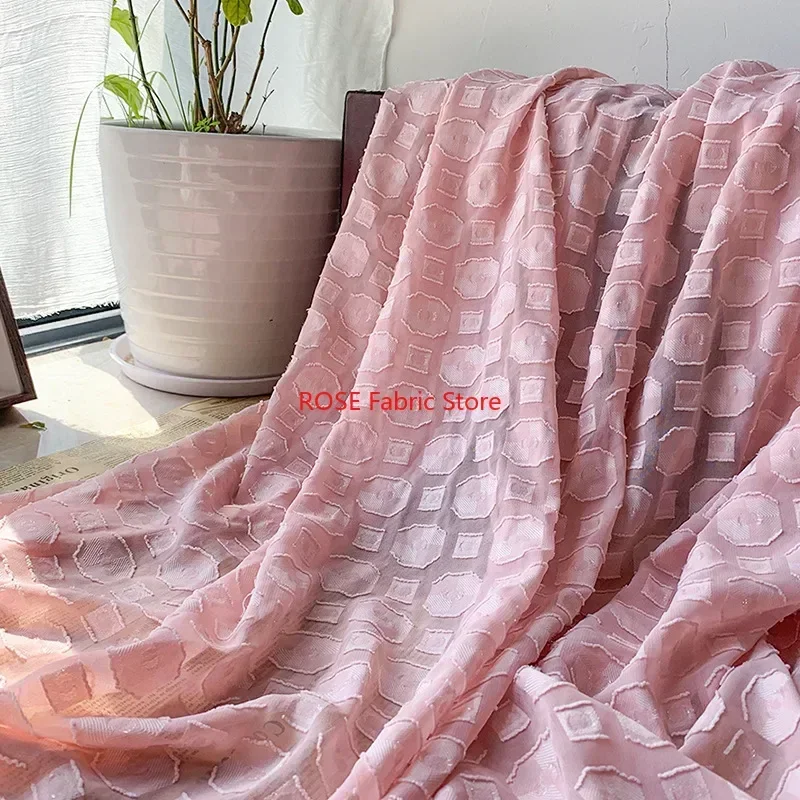 Geometric pattern 3D square jacquard chiffon fabric For Summer Blouse, Lace Top, Toddle Dress, Shirt