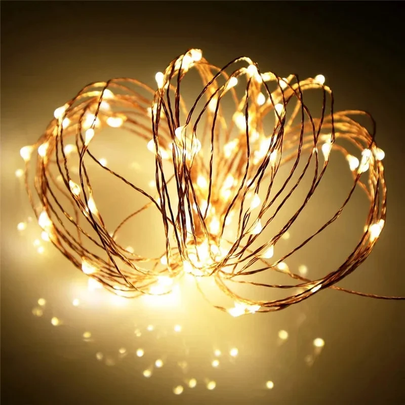 LED Outdoor Light String Fairy Garland Battery Power Copper Wire Lights For Christmas Festoon Party Wedding 8 Colors