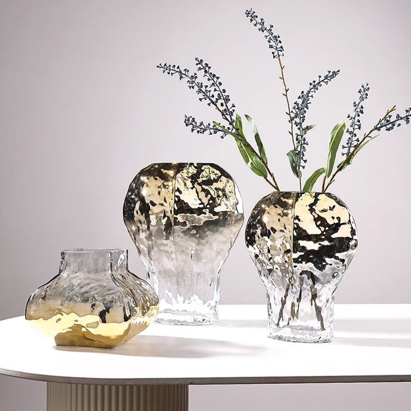 

Glass Vase Golden Geometric Gradient Glass Bottle Hydroponics Terrarium Flower Vase Home Decoration Accessories