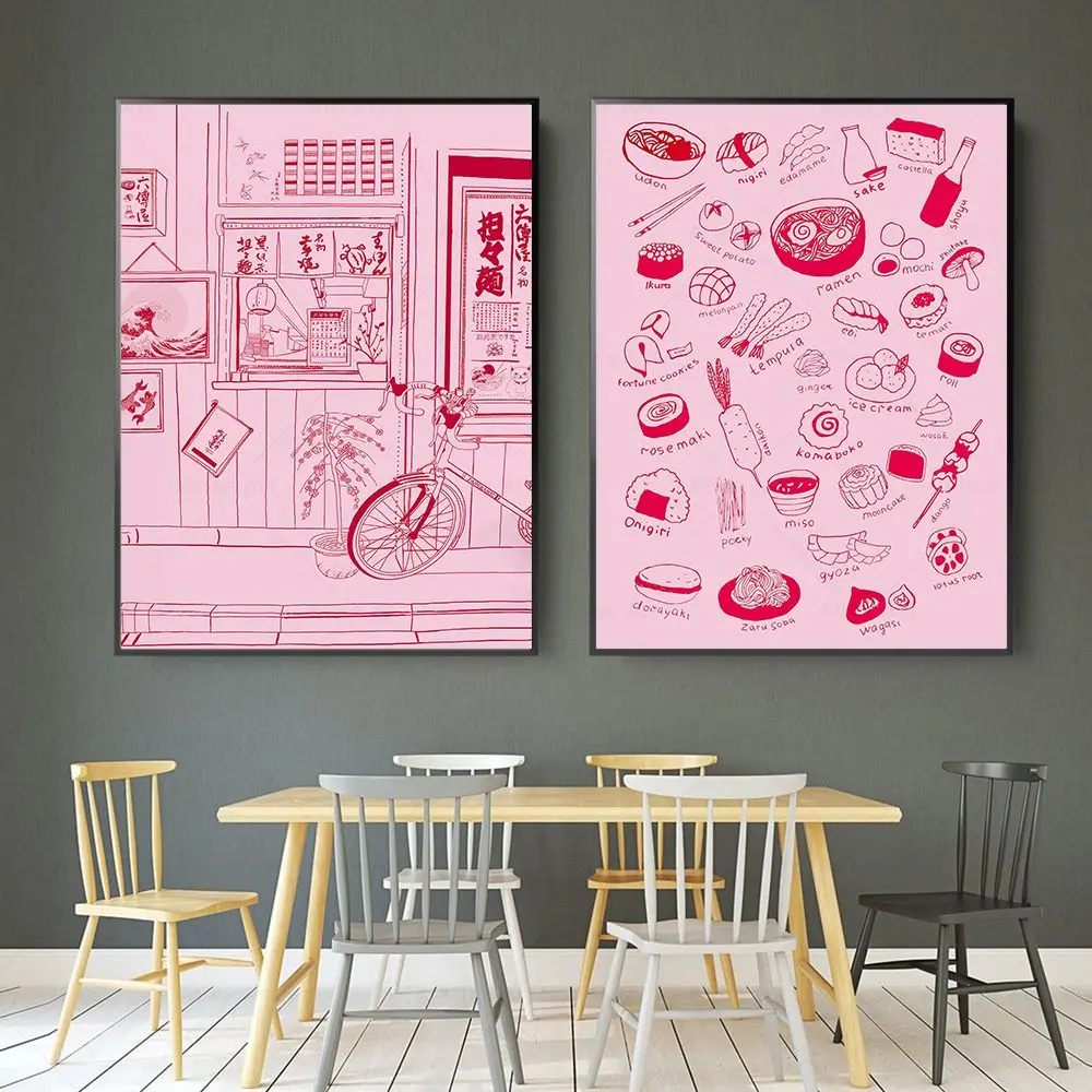 Japón Kyoto Hokusai Wave Retro Street Noodle Shop lienzo pintura comida Sushi cartel cocina pared arte imagen cena Decoración