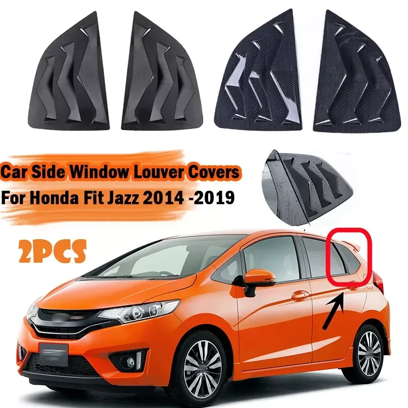 For Honda Jazz Fit 2014-2019 Rear Louver Window Side Shutter Cover Trim Sticker Vent Scoop ABS Carbon Fiber Gloss Black Auto