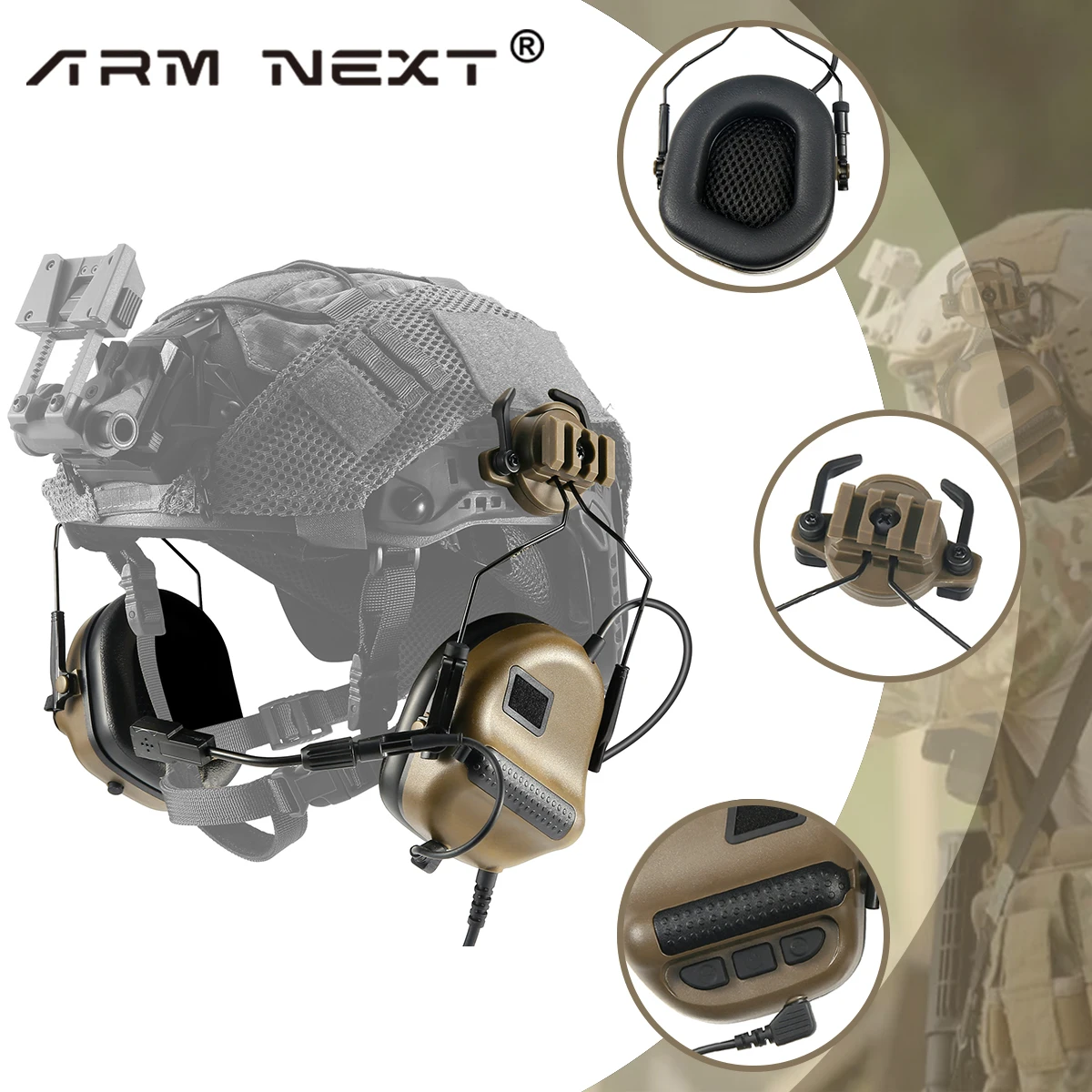 

ARM NEXT F20 Electronic Earmuff Shooting Headset Helmet Mounted Version Headphone Intercom Pickup Noise Reduction Helmet Earmuff