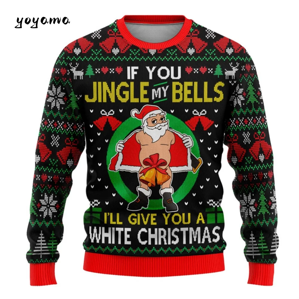 Ugly Christmas Sweatshirt For Men Women Funny Cartoon Santa Claus Graphic Crewneck Sweatshirt Tops New Year Holiday Pullovers