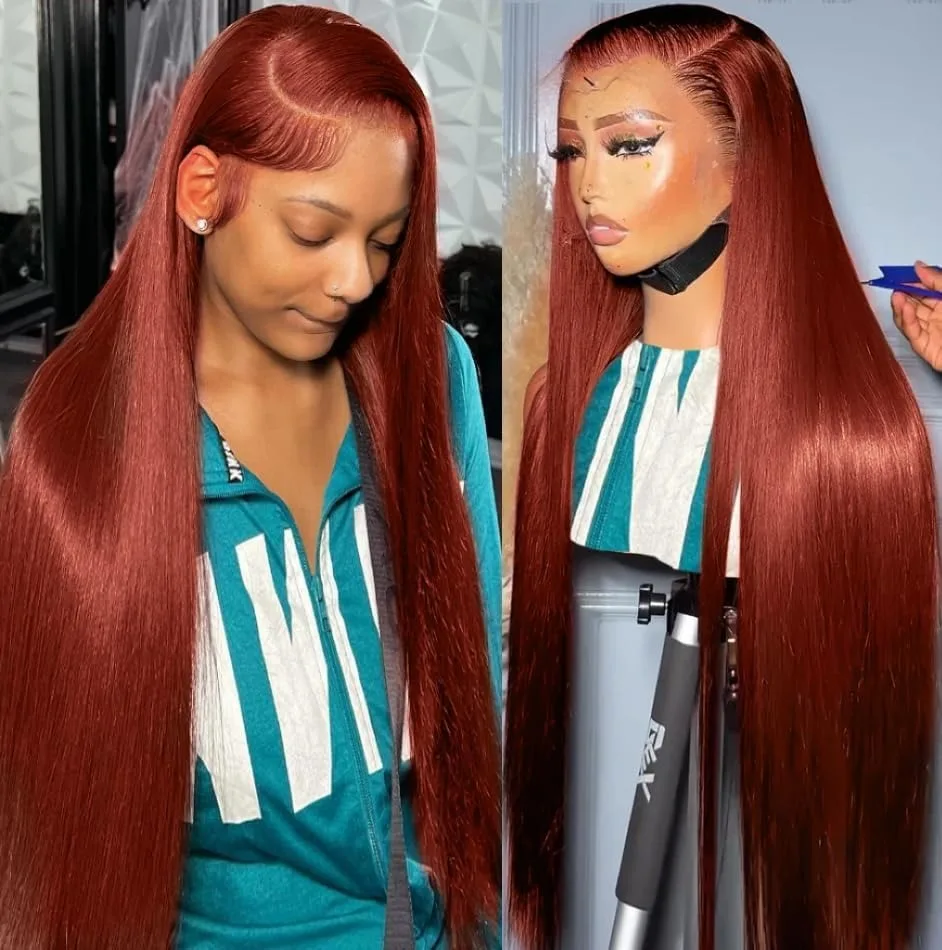 البني المحمر رقيقة جدا غير مرئية الدانتيل الجبهة الباروكات شعر الإنسان ترقية عقدة صغيرة 13x4 مستقيم أمامي باروكة من شعر طبيعي للنساء #3