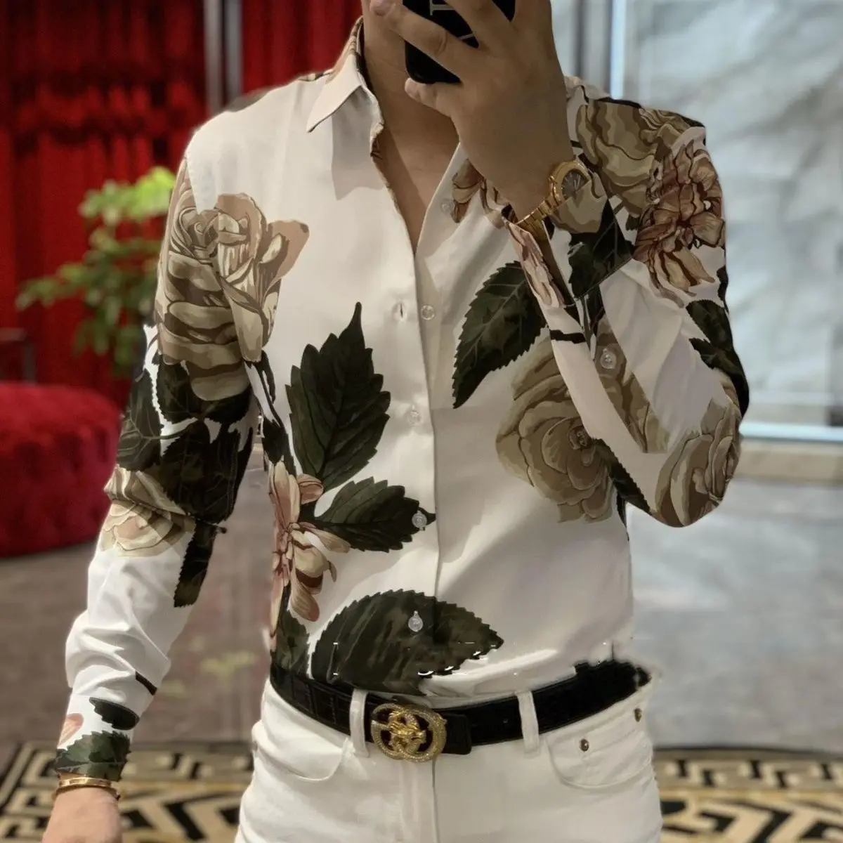 Straight Printing Man Blouse Casual Spring Autumn Tops Fashion Floral Men\'s Clothing New Trend Turn-down Collar Loose Shirts