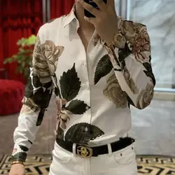 Straight Printing Man Blouse Casual Spring Autumn Tops Fashion Floral Men's Clothing New Trend Turn-down Collar Loose Shirts