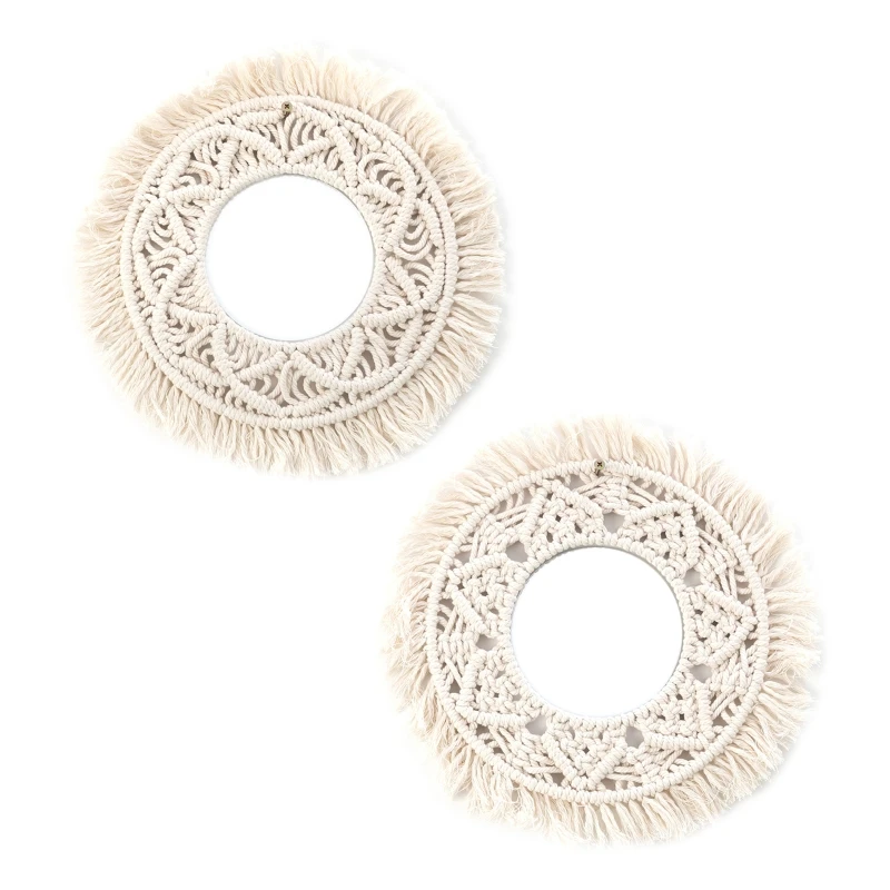 L191 Macrame Make-Up Opknoping Wandspiegel Handgemaakt Tapijt Franje Bohemia Decoratie U2jd