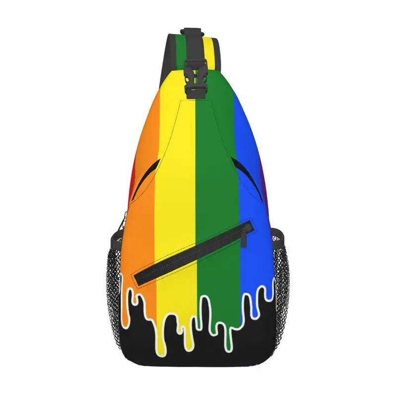 مخصص مثلي الجنس فخر العلم بالتنقيط تصميم حبال Crossbody حقيبة صدر للرجال الرجال عادية LGBT قوس قزح مثليه حقيبة ظهر تحمل على الكتف للتخييم ركوب الدراجات