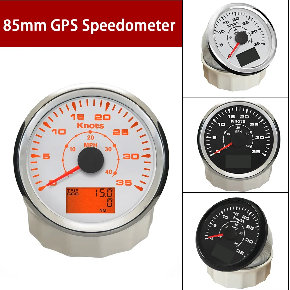 

85 мм GPS-спидометры 0-35 узлов, 0-70 узлов, одометры скорости, ЖК-дисплей, 12 В, 24 В, с 8 цветами подсветки для лодок, сосудов, яхт