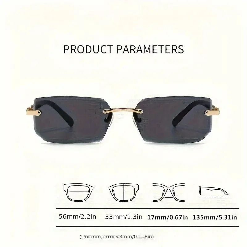 Randlose Sonnenbrille, rechteckig, modisch, beliebt, für Damen und Herren, kleine quadratische Sonnenbrille für Damen und Herren, Sommer, Reisen, Oculos – Detail 4